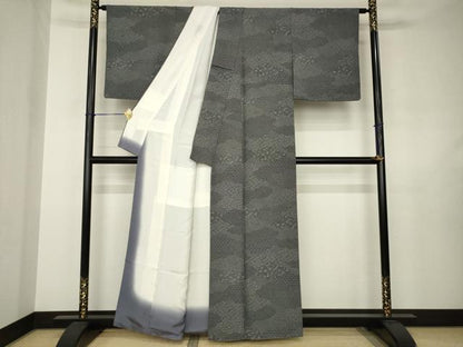 平和屋着物●江戸小紋　切嵌花文　黒地　正絹　逸品　AABJ6507ck