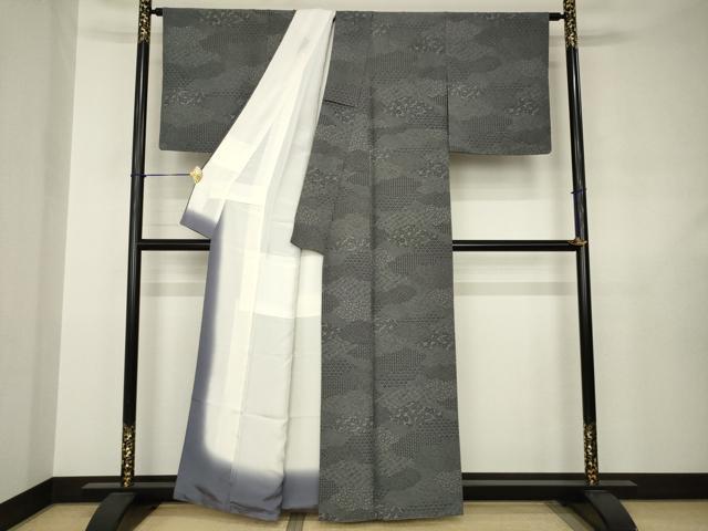 平和屋着物●江戸小紋　切嵌花文　黒地　正絹　逸品　AABJ6507ck