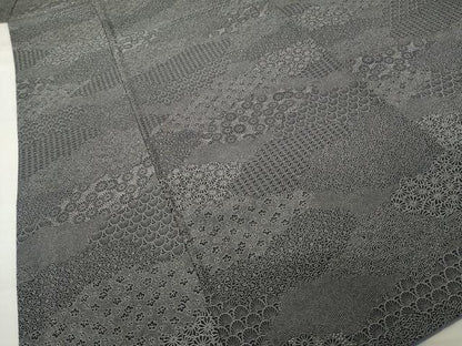 平和屋着物●江戸小紋　切嵌花文　黒地　正絹　逸品　AABJ6507ck