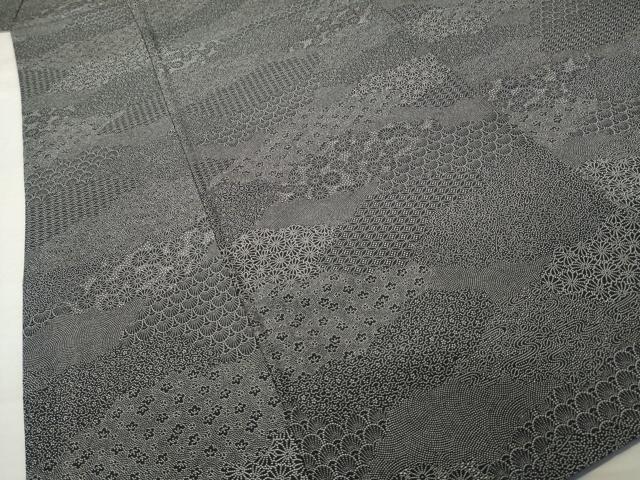 平和屋着物●江戸小紋　切嵌花文　黒地　正絹　逸品　AABJ6507ck