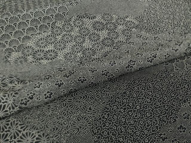 平和屋着物●江戸小紋　切嵌花文　黒地　正絹　逸品　AABJ6507ck