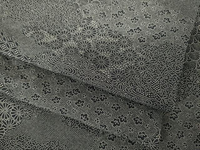 平和屋着物●江戸小紋　切嵌花文　黒地　正絹　逸品　AABJ6507ck
