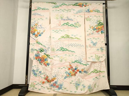 平和屋着物●豪華振袖　駒刺繍　風景花文　金彩　正絹　逸品　AABJ6508ck