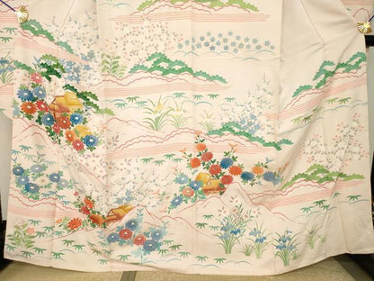 平和屋着物●豪華振袖　駒刺繍　風景花文　金彩　正絹　逸品　AABJ6508ck