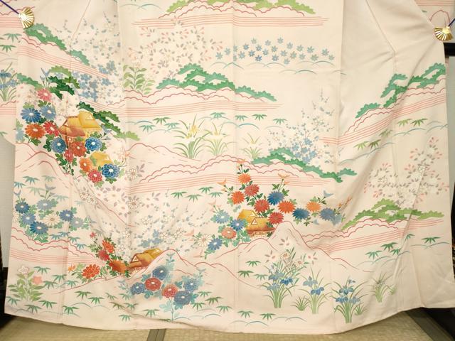 平和屋着物●豪華振袖　駒刺繍　風景花文　金彩　正絹　逸品　AABJ6508ck