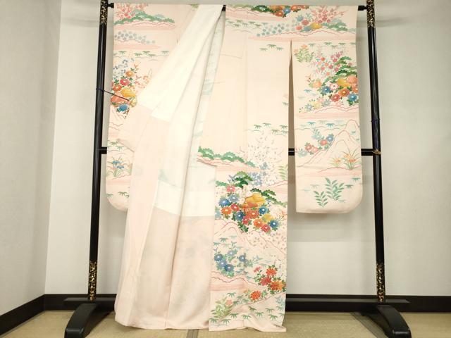 平和屋着物●豪華振袖　駒刺繍　風景花文　金彩　正絹　逸品　AABJ6508ck