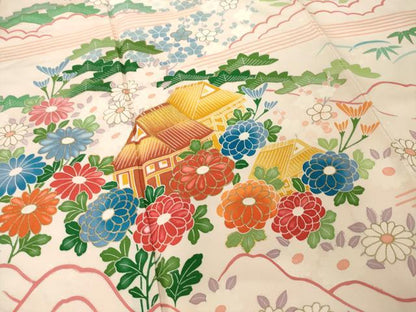 平和屋着物●豪華振袖　駒刺繍　風景花文　金彩　正絹　逸品　AABJ6508ck