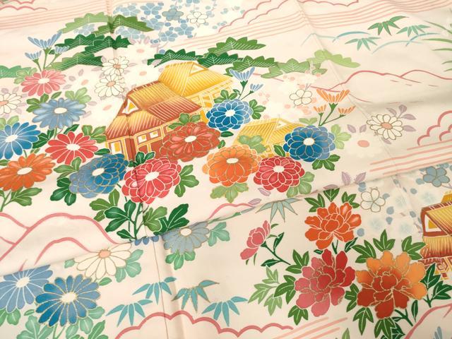 平和屋着物●豪華振袖　駒刺繍　風景花文　金彩　正絹　逸品　AABJ6508ck