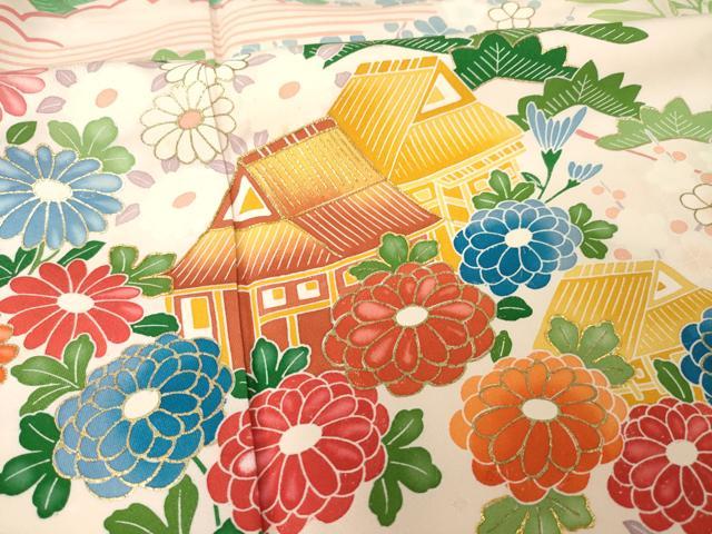 平和屋着物●豪華振袖　駒刺繍　風景花文　金彩　正絹　逸品　AABJ6508ck