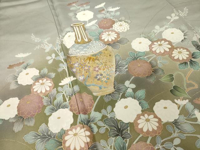 平和屋着物●豪華色留袖　駒刺繍　陶器花文　金彩　正絹　逸品　AABJ6510ck