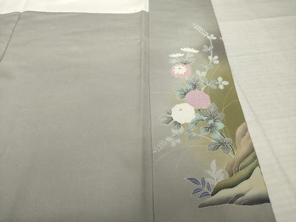 平和屋着物●豪華色留袖　駒刺繍　陶器花文　金彩　正絹　逸品　AABJ6510ck