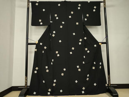 平和屋着物●上質な小紋　色紙重ね文　龍　黒地　金彩　正絹　逸品　AABJ6511ck