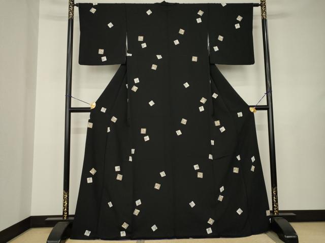 平和屋着物●上質な小紋　色紙重ね文　龍　黒地　金彩　正絹　逸品　AABJ6511ck