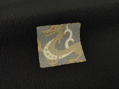平和屋着物●上質な小紋　色紙重ね文　龍　黒地　金彩　正絹　逸品　AABJ6511ck