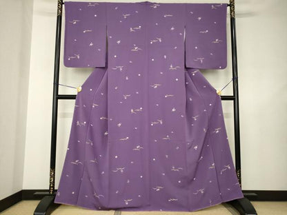 平和屋着物●上質な小紋　総刺繍　露芝花文　金糸　正絹　逸品　未使用　AABJ6517ck