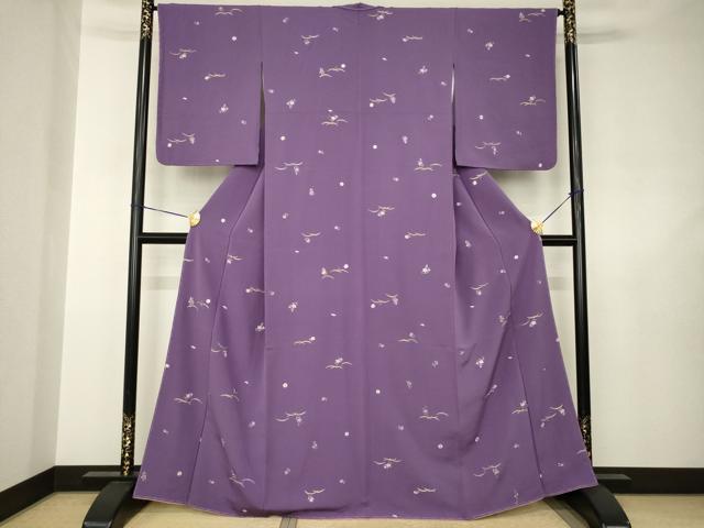 平和屋着物●上質な小紋　総刺繍　露芝花文　金糸　正絹　逸品　未使用　AABJ6517ck