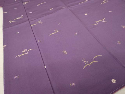 平和屋着物●上質な小紋　総刺繍　露芝花文　金糸　正絹　逸品　未使用　AABJ6517ck