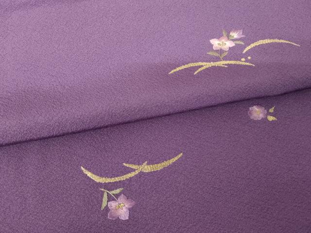 平和屋着物●上質な小紋　総刺繍　露芝花文　金糸　正絹　逸品　未使用　AABJ6517ck