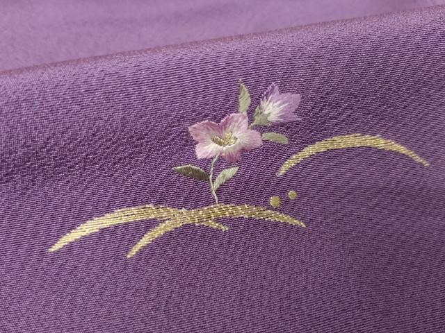 平和屋着物●上質な小紋　総刺繍　露芝花文　金糸　正絹　逸品　未使用　AABJ6517ck