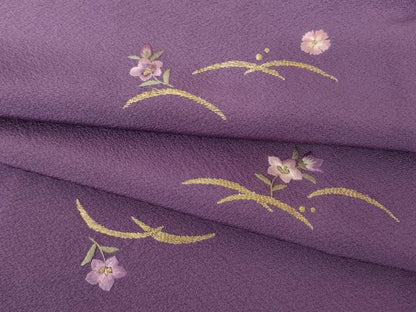 平和屋着物●上質な小紋　総刺繍　露芝花文　金糸　正絹　逸品　未使用　AABJ6517ck