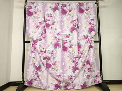 平和屋着物●H・L（アッシュエル）　HENRI-LUC CHAPUIS　小振袖　二尺袖　地紙花文　菊　金彩　洗える着物　AABJ6523ck