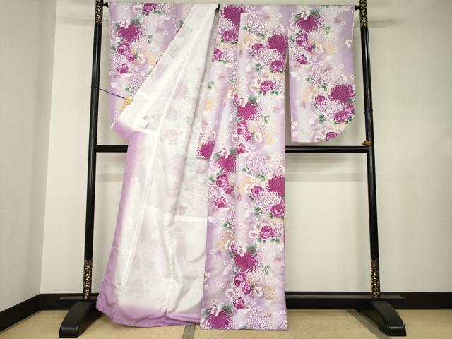 平和屋着物●H・L（アッシュエル）　HENRI-LUC CHAPUIS　小振袖　二尺袖　地紙花文　菊　金彩　洗える着物　AABJ6523ck