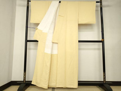 平和屋着物●上質な色無地　雲重ね地紋　飴色　正絹　逸品　AABJ6524ck