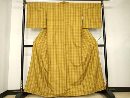 平和屋着物●本場黄八丈　綾織　格子　正絹　逸品　AABJ6525ck