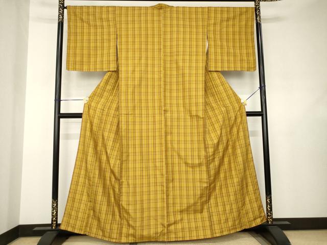 平和屋着物●本場黄八丈　綾織　格子　正絹　逸品　AABJ6525ck
