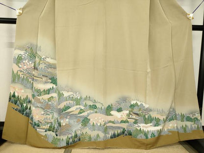 平和屋着物●訪問着　友禅　風景文　暈し染め　正絹　逸品　AABJ6527ck