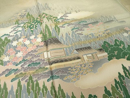 平和屋着物●訪問着　友禅　風景文　暈し染め　正絹　逸品　AABJ6527ck