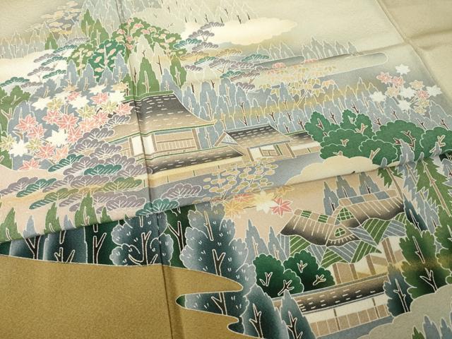 平和屋着物●訪問着　友禅　風景文　暈し染め　正絹　逸品　AABJ6527ck