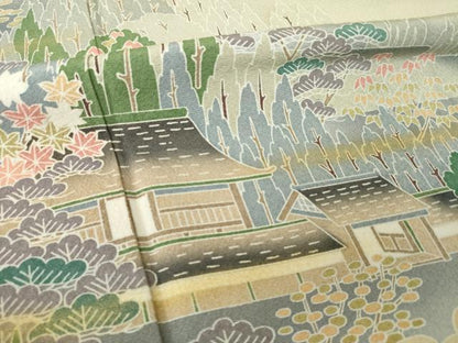 平和屋着物●訪問着　友禅　風景文　暈し染め　正絹　逸品　AABJ6527ck