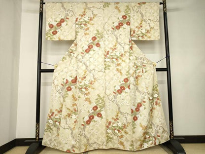 平和屋着物●上質な小紋　枝花文　正絹　逸品　AABJ6528ck