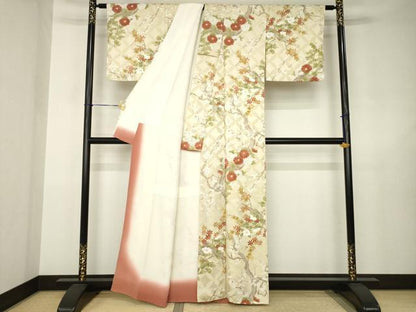 平和屋着物●上質な小紋　枝花文　正絹　逸品　AABJ6528ck