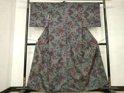 平和屋着物●本場大島紬　一元7マルキ　草花文　正絹　逸品　AABJ6531ck
