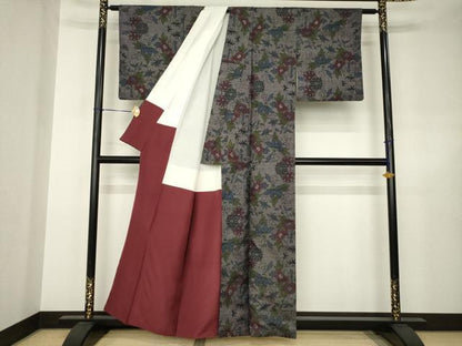 平和屋着物●本場大島紬　一元7マルキ　草花文　正絹　逸品　AABJ6531ck