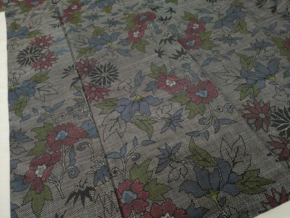 平和屋着物●本場大島紬　一元7マルキ　草花文　正絹　逸品　AABJ6531ck