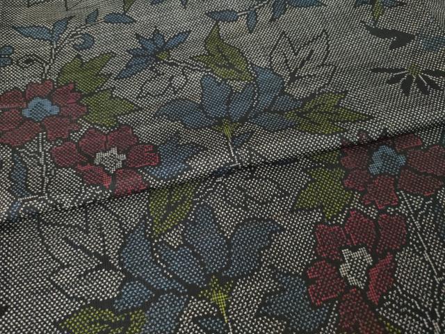 平和屋着物●本場大島紬　一元7マルキ　草花文　正絹　逸品　AABJ6531ck
