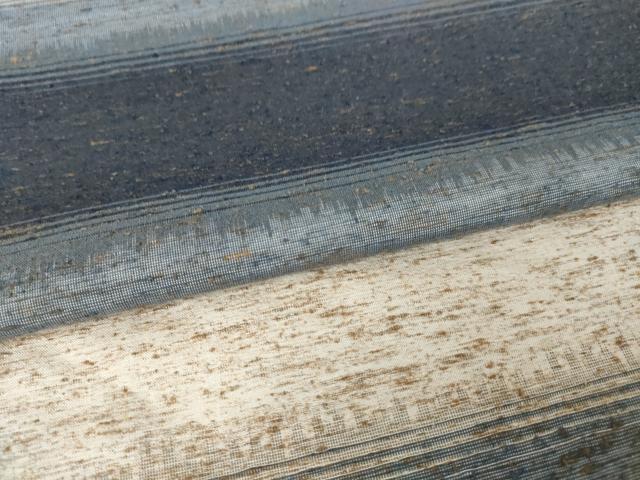 平和屋着物●ぜんまい紬　横段文　正絹　逸品　AABJ6532ck