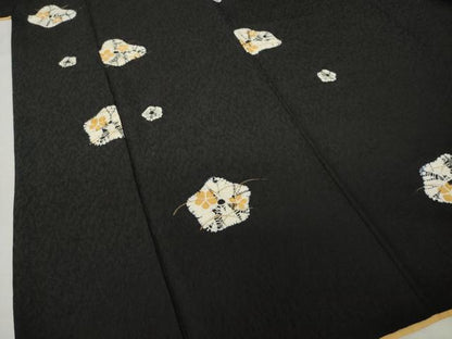 平和屋着物●上質な小紋　絞り　芝花文　黒地　正絹　逸品　AABJ6536ck