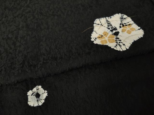 平和屋着物●上質な小紋　絞り　芝花文　黒地　正絹　逸品　AABJ6536ck