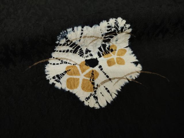 平和屋着物●上質な小紋　絞り　芝花文　黒地　正絹　逸品　AABJ6536ck