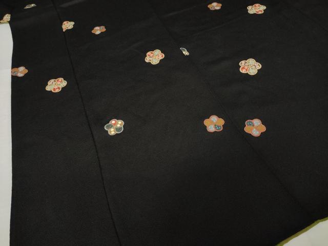 平和屋着物●上質な小紋　ねじ梅　黒地　鬼しぼ縮緬　やまと誂製　正絹　逸品　AABJ6537ck