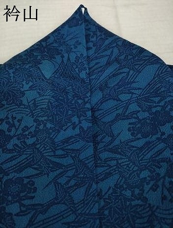 平和屋着物●上質な小紋　本藍　型染め　立波風景花文　正絹　逸品　AABJ6538ck
