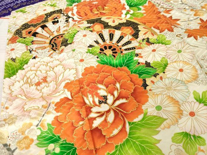 平和屋着物●豪華振袖　駒刺繍　片輪車花文　正絹　逸品　AABJ6539ck