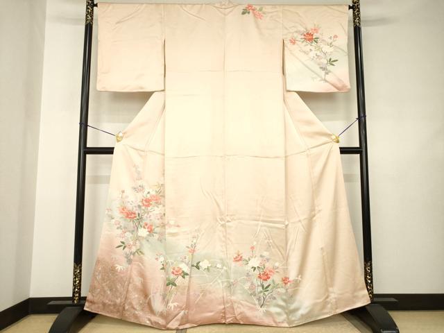平和屋着物●訪問着　友禅　枝花文　暈し染め　正絹　逸品　AABJ6541ck