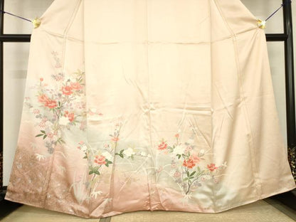 平和屋着物●訪問着　友禅　枝花文　暈し染め　正絹　逸品　AABJ6541ck