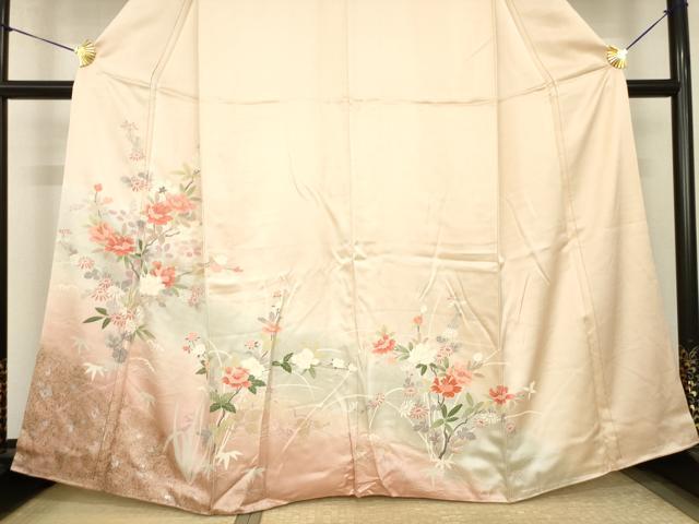 平和屋着物●訪問着　友禅　枝花文　暈し染め　正絹　逸品　AABJ6541ck