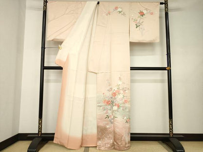 平和屋着物●訪問着　友禅　枝花文　暈し染め　正絹　逸品　AABJ6541ck